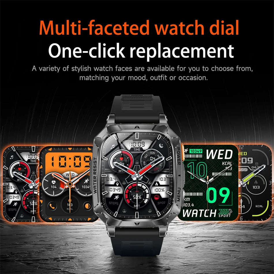 Rugged Military 1400mAh Battery Smart Watch Fitness Tracking IP68 Waterproof Tactical Sports Flashlight 2026 New Men Smartwatch