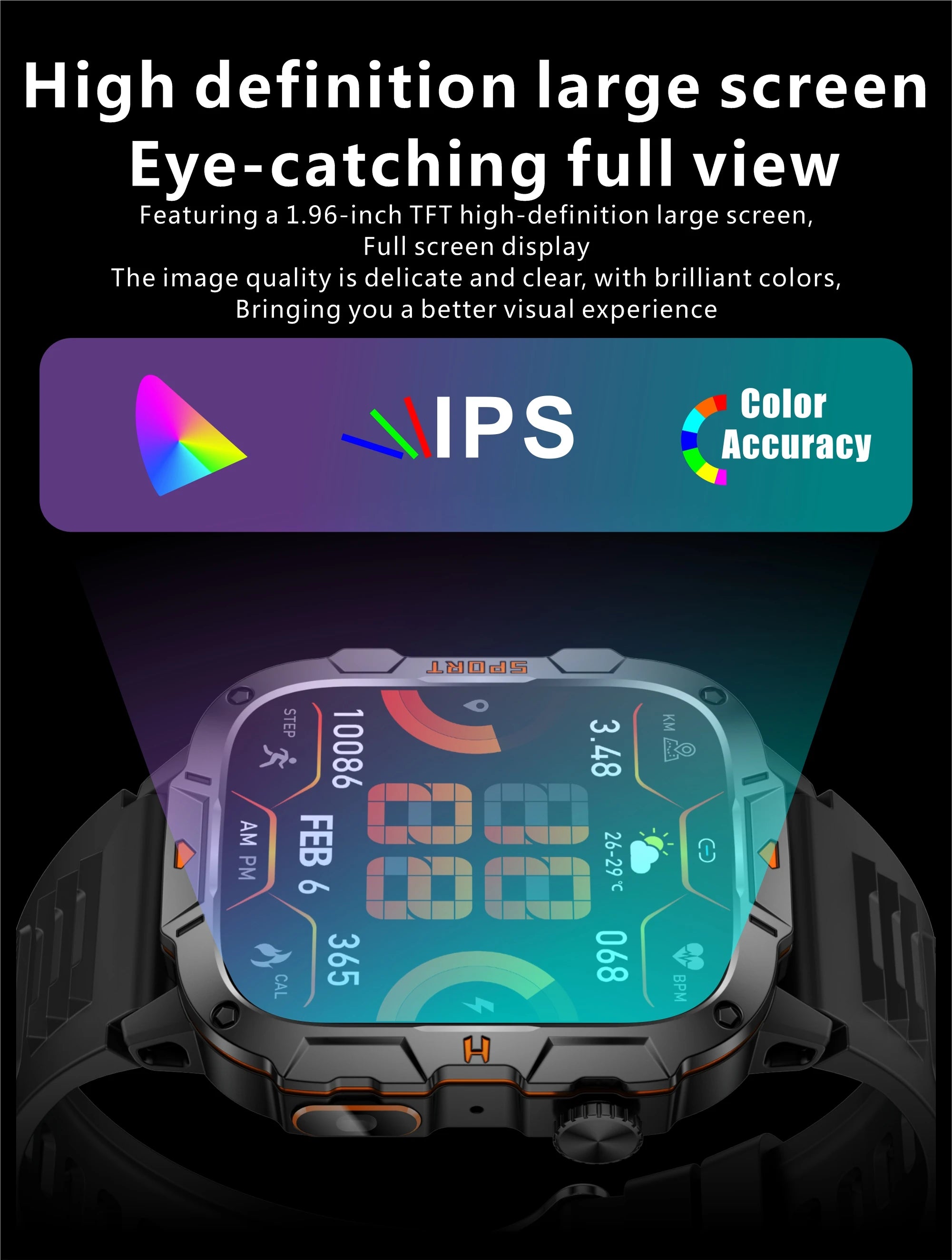 2026 New Rugged Smart Watch Men 1.96" AMOLED BT Call 5ATM Waterproof GPS Heart Rate Monitor LED Flashlight Military Sports Watch