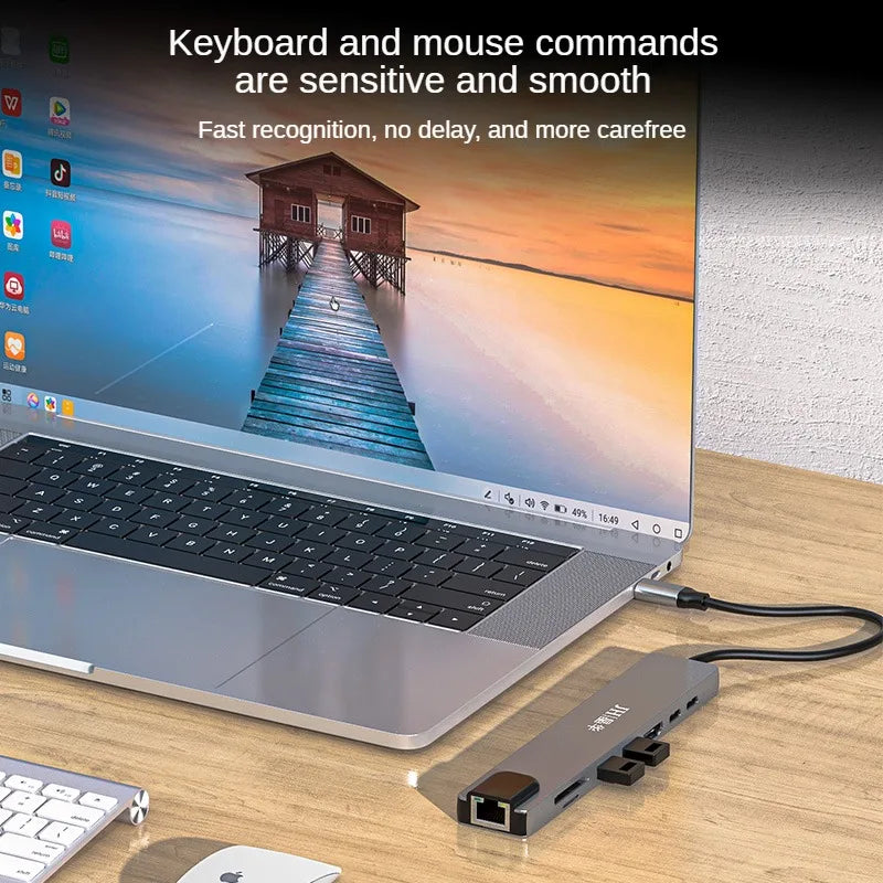 Jinhua 8-in-1 Type-C Docking Station With HDMI 4K, USB 3.0, 100Mbps Ethernet, SD/TF, PD Charging For Laptop