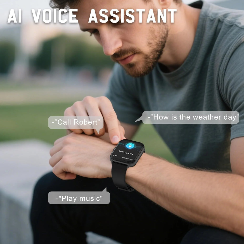 Smart Watch Men Women 1.95" HD ouch Screen Bluetooth Voice Call Heart Rate Monitoring Fitness Sports Tracker 100+ Sports Modes