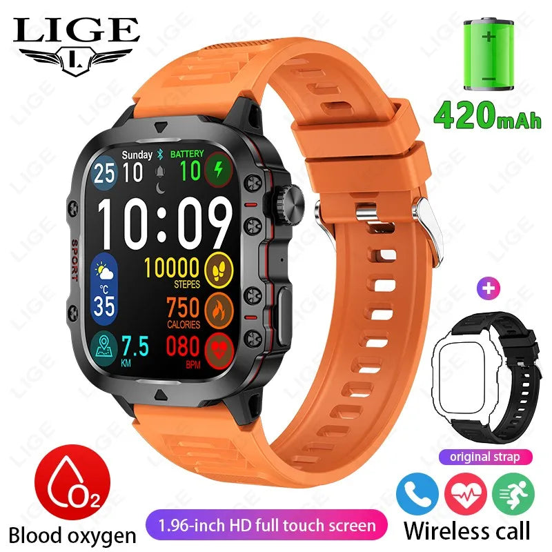 LIGE Military Smart Watch Men Outdoor Sports 3ATM Waterproof  Blood Oxygen Bluetooth Call Watches Men Smartwatch For Android New