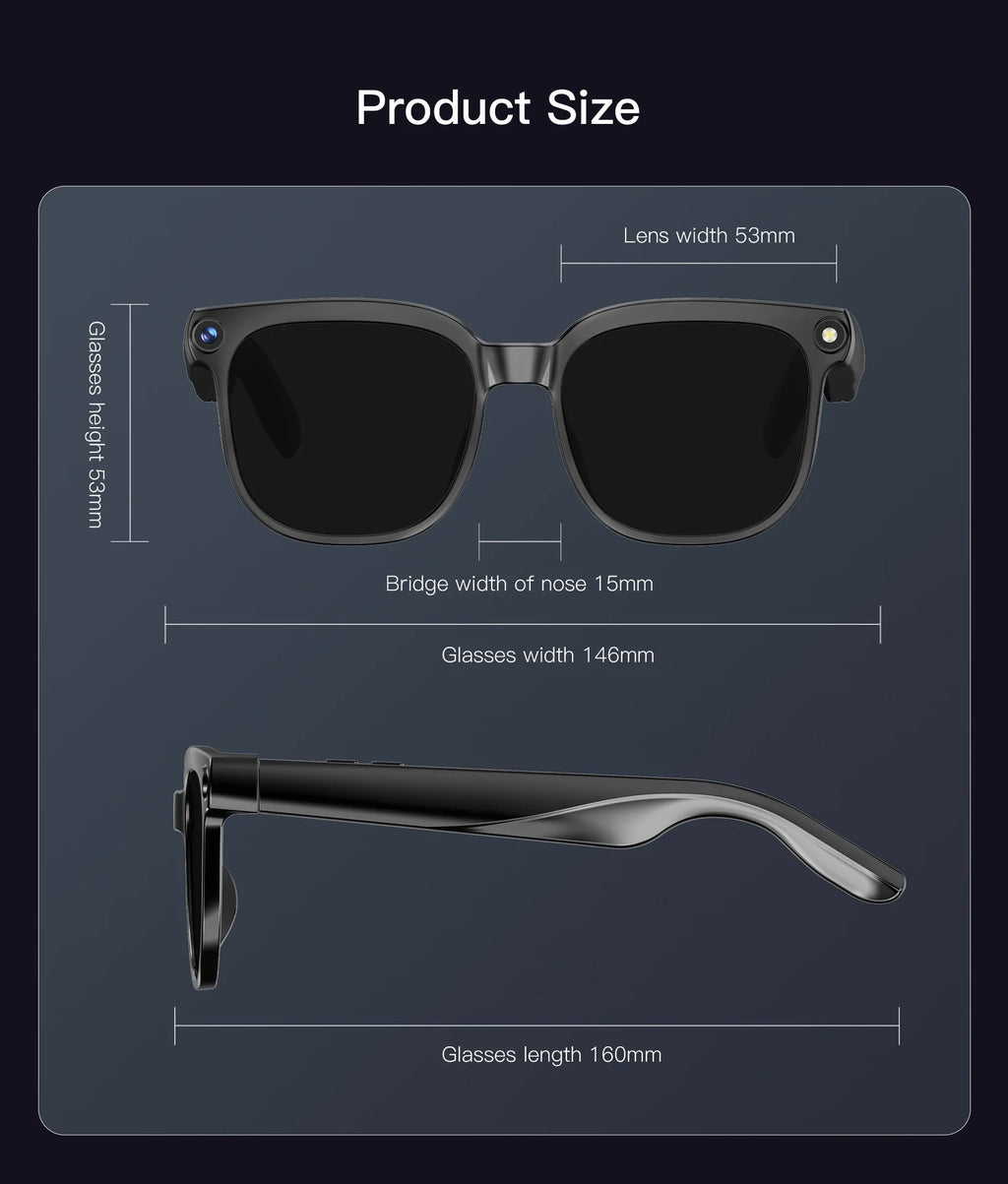 Smart Glasses 800W HD Camera Video Simultaneous Interpretation Bluetooth Call Outdoor Sport AI Smart SunGlasses For Mens Women