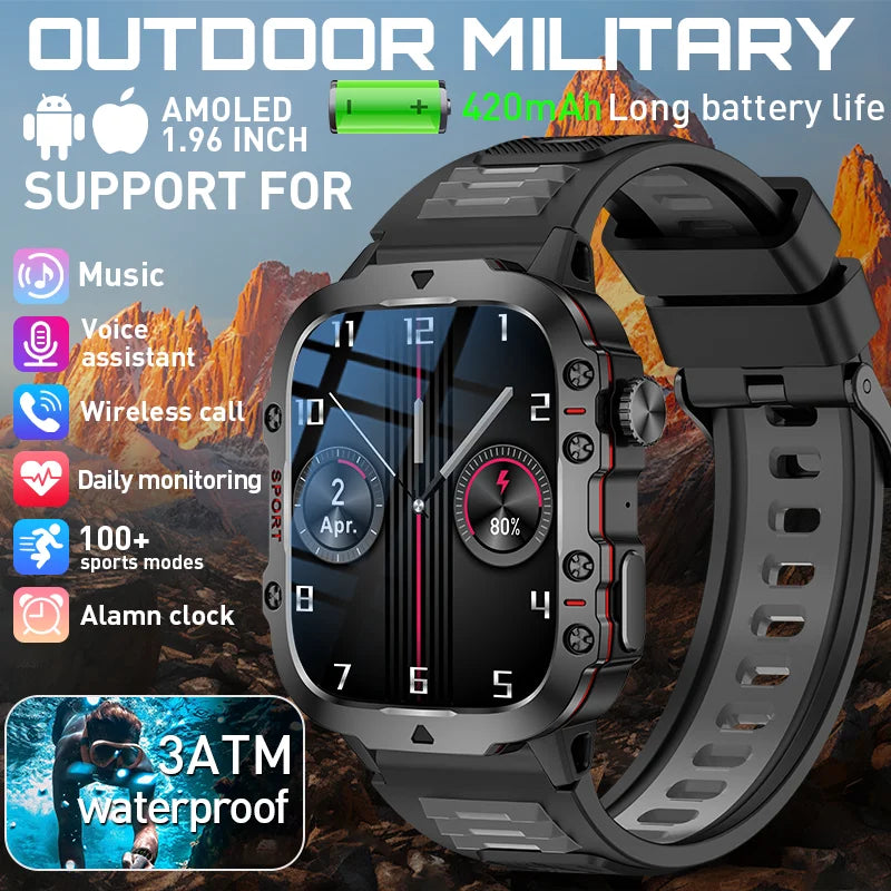 LIGE Military Smart Watch Men Outdoor Sports 3ATM Waterproof  Blood Oxygen Bluetooth Call Watches Men Smartwatch For Android New