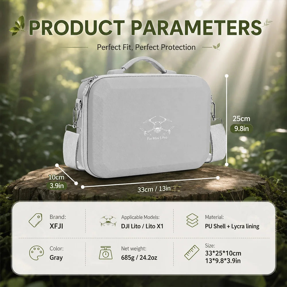 XFJI PU Leather Hard Shell Shoulder Storage Bag Case for DJI Lito X1/Lito 1 Portable Travel Handbag Drone Accessories