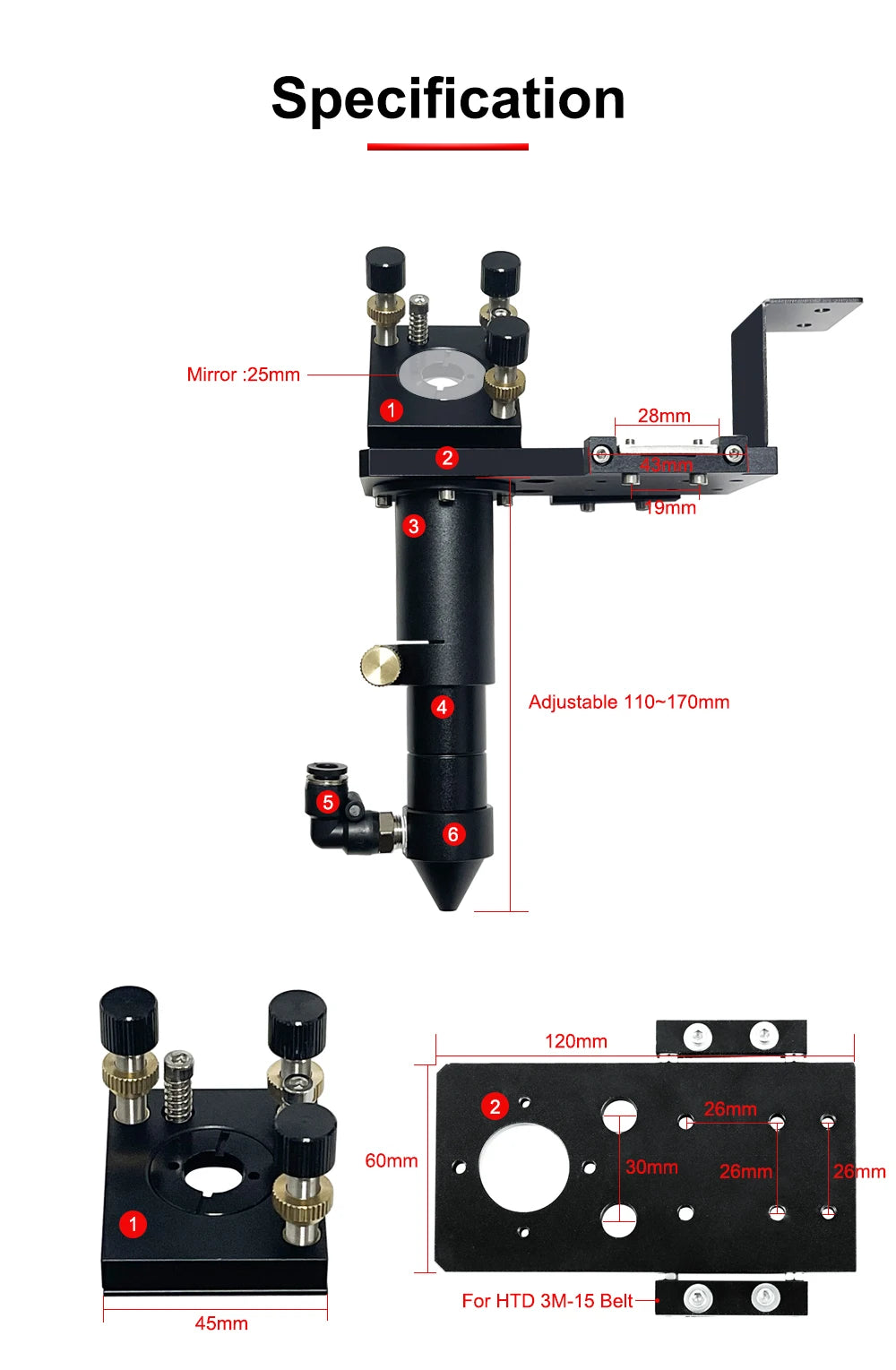 DIGRAY CO2 Laser Head E Series D20mm FL50.8&63.5&101.6mm Adapter Lens 25mm For Laser Engraving Machine