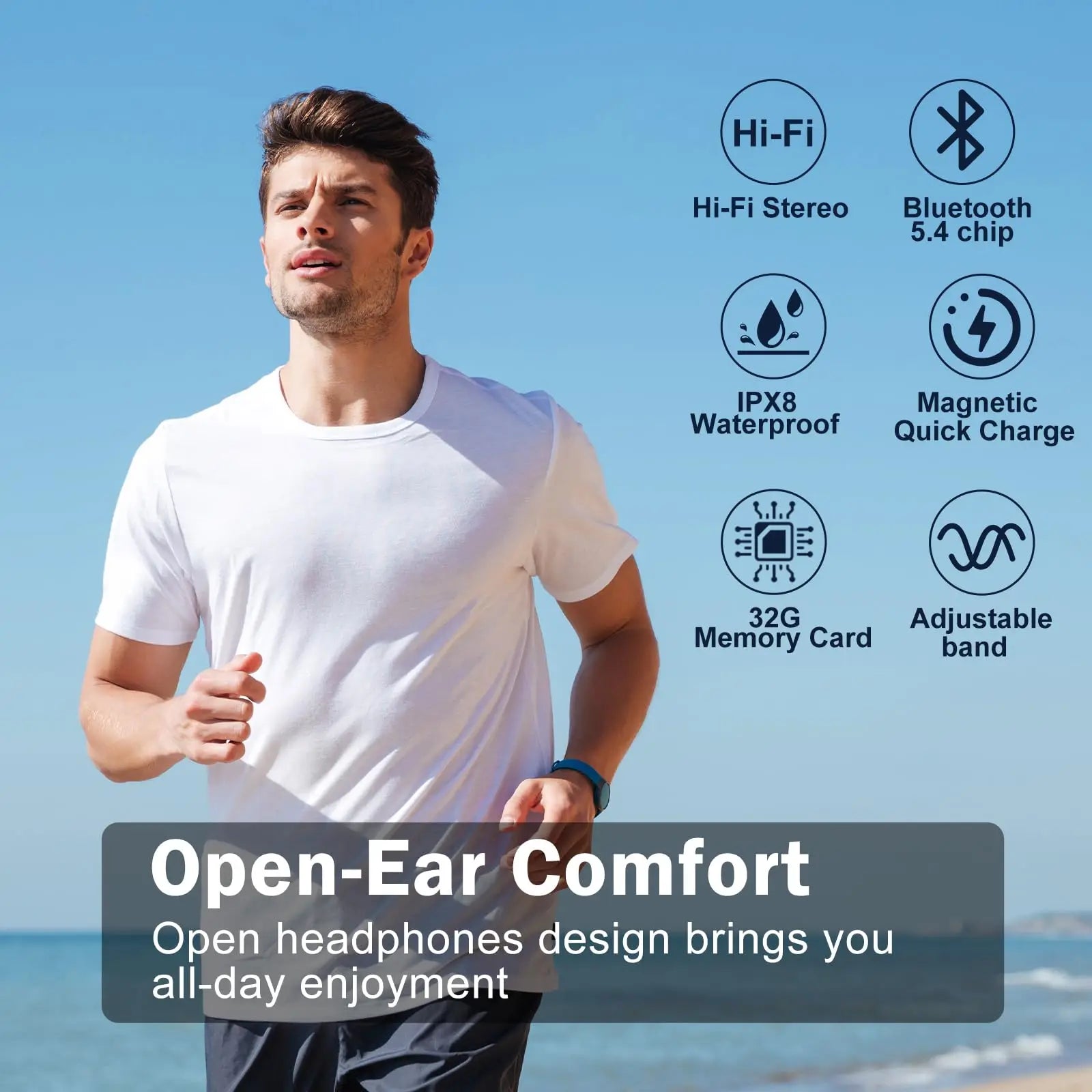 Waterproof Bluetooth IPX8 Bone Conduction Headphones Wireless Sports Earphones with 32GB Storage for Running, Diving, Swimming