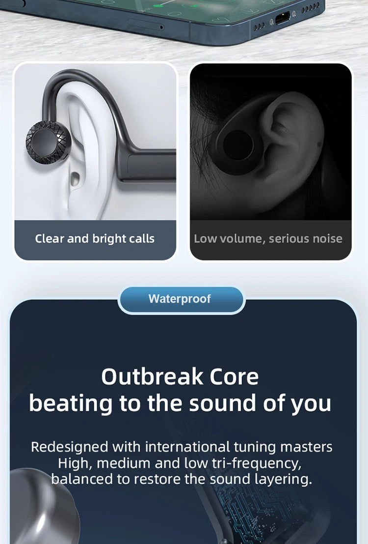 Bone Conduction Bluetooth Headphone TWS Sport Earphones Waterproof Stereo Wireless Headset With Mic Ear Hook For iPhone Xiaomi