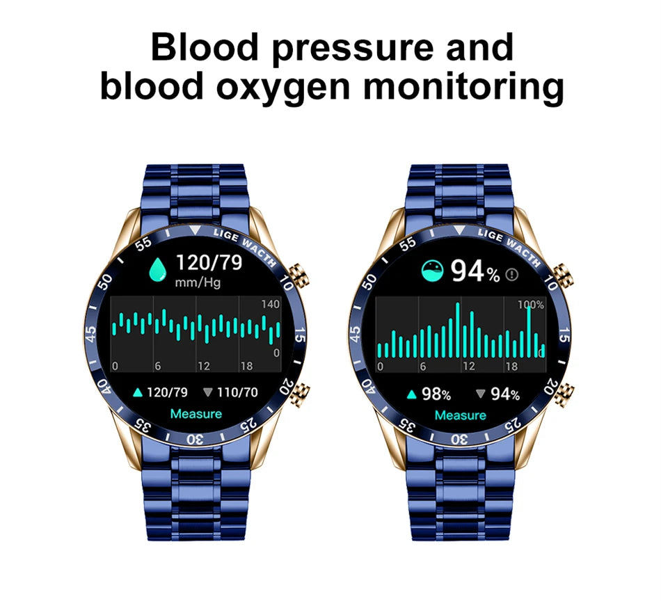 LIGE New Bluetooth Call Smart Watch Men Heart Rate Monitor Luxury Steel Sport Fitness Smartwatch IP67 Waterproof For Android iOS