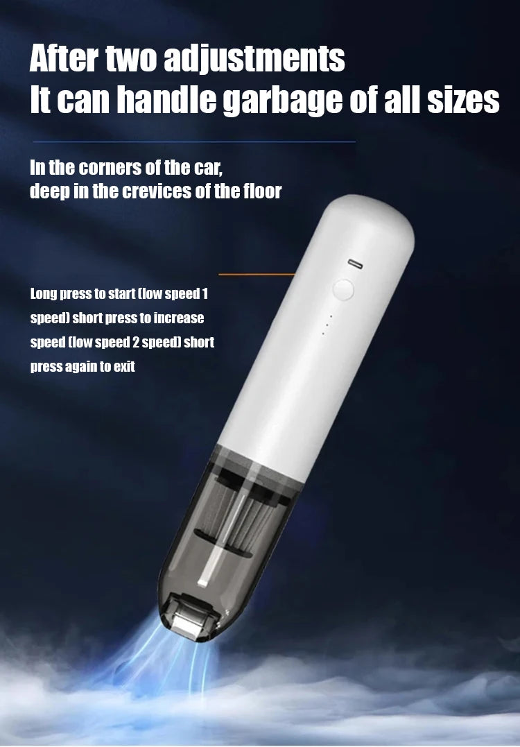 Mini Portable Car Vacuum Cleaner, Type-C Rechargeable Wireless Blower & Suction, Multifunctional, Ideal for Car