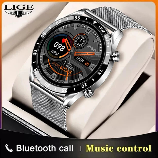 LIGE New Bluetooth Call Smart Watch Men Heart Rate Monitor Luxury Steel Sport Fitness Smartwatch IP67 Waterproof For Android iOS