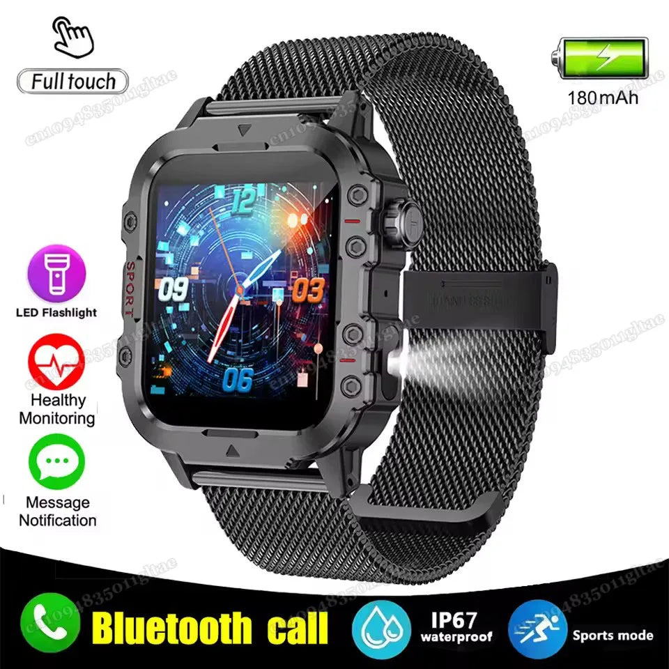 Military Outdoor Smart Watch Men’s GPS Tracking Flashlight Bluetooth Call 2.01" AMOLED Screen 5ATM Waterproof Sports Smartwatch
