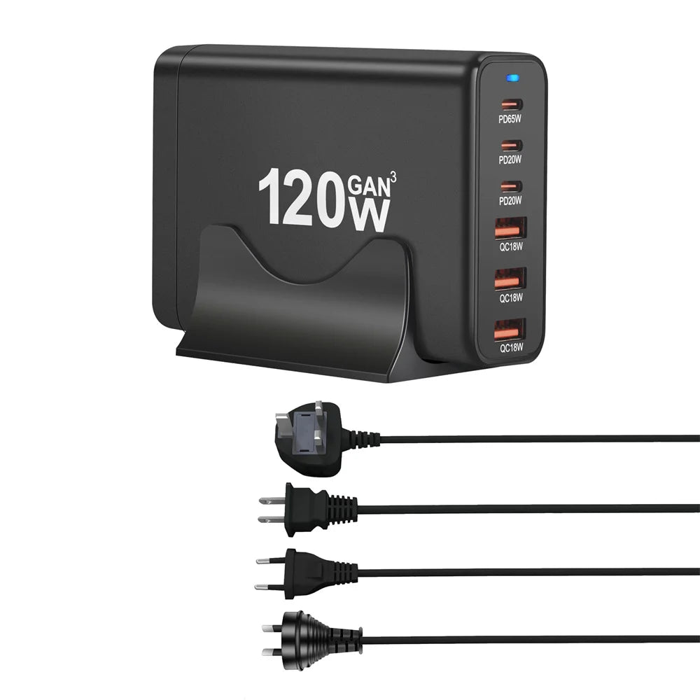 New Style 120W GaN Charger 6 Ports USB Type C PD Charger Quick Charge USB3.0 Type C Quick Charger Mobile Phone USB Charger