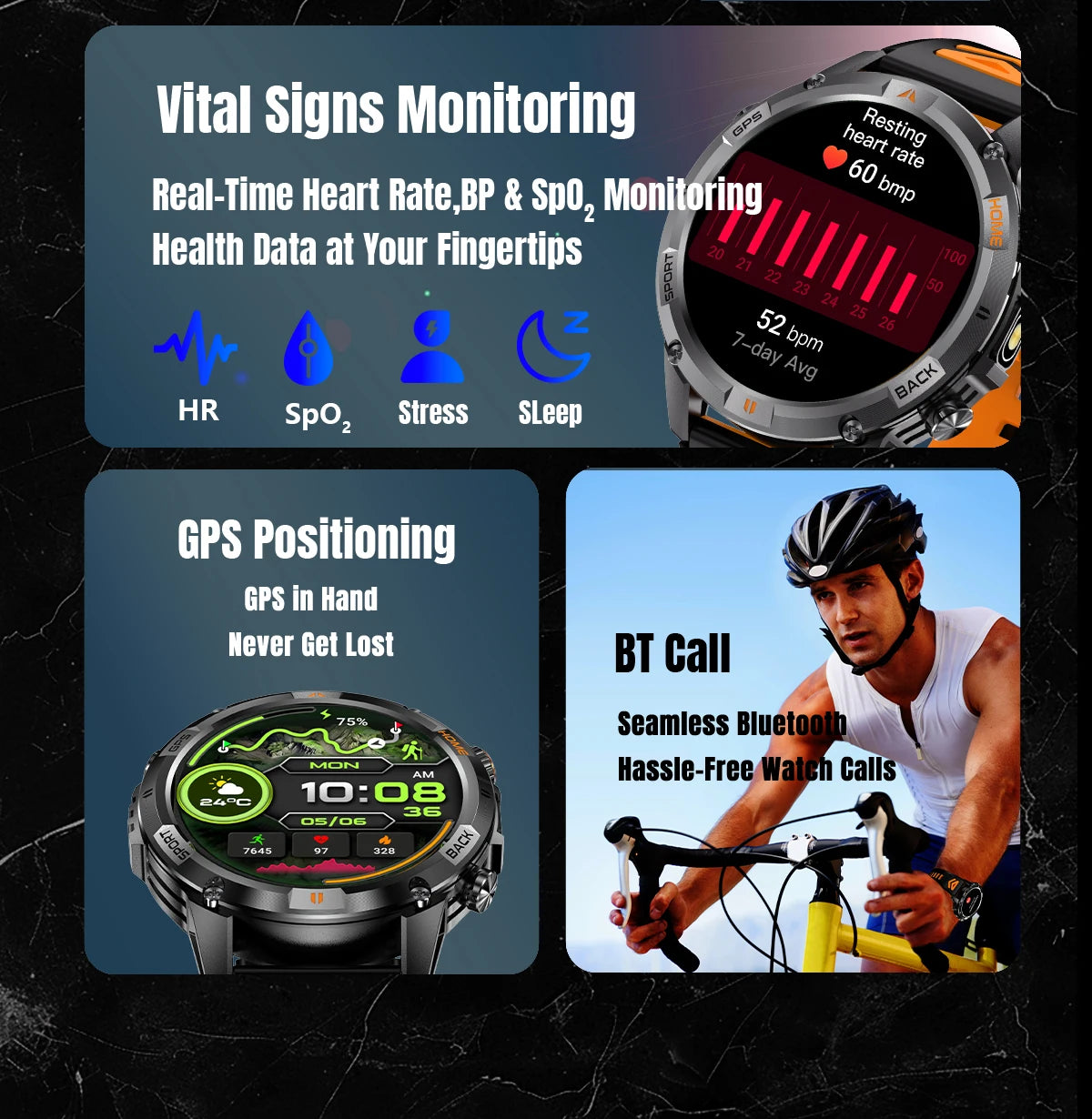 2026 GPS Military Smart Watches Men 10ATM Waterproof Call LED Flashlight 1.46" Rugged Tactical Watch Compass Fitness Smartwatch