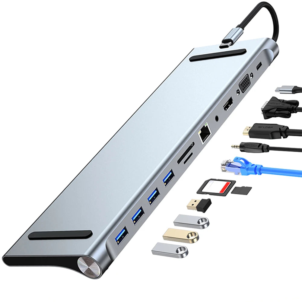 11 in 1 USB C Docking Station 100W PD SD/TF Audio Type C Hub 1* USB 3.0 3*USB2.0 for MacBook Pro/Air Dell HP Surface Lenovo ASUS