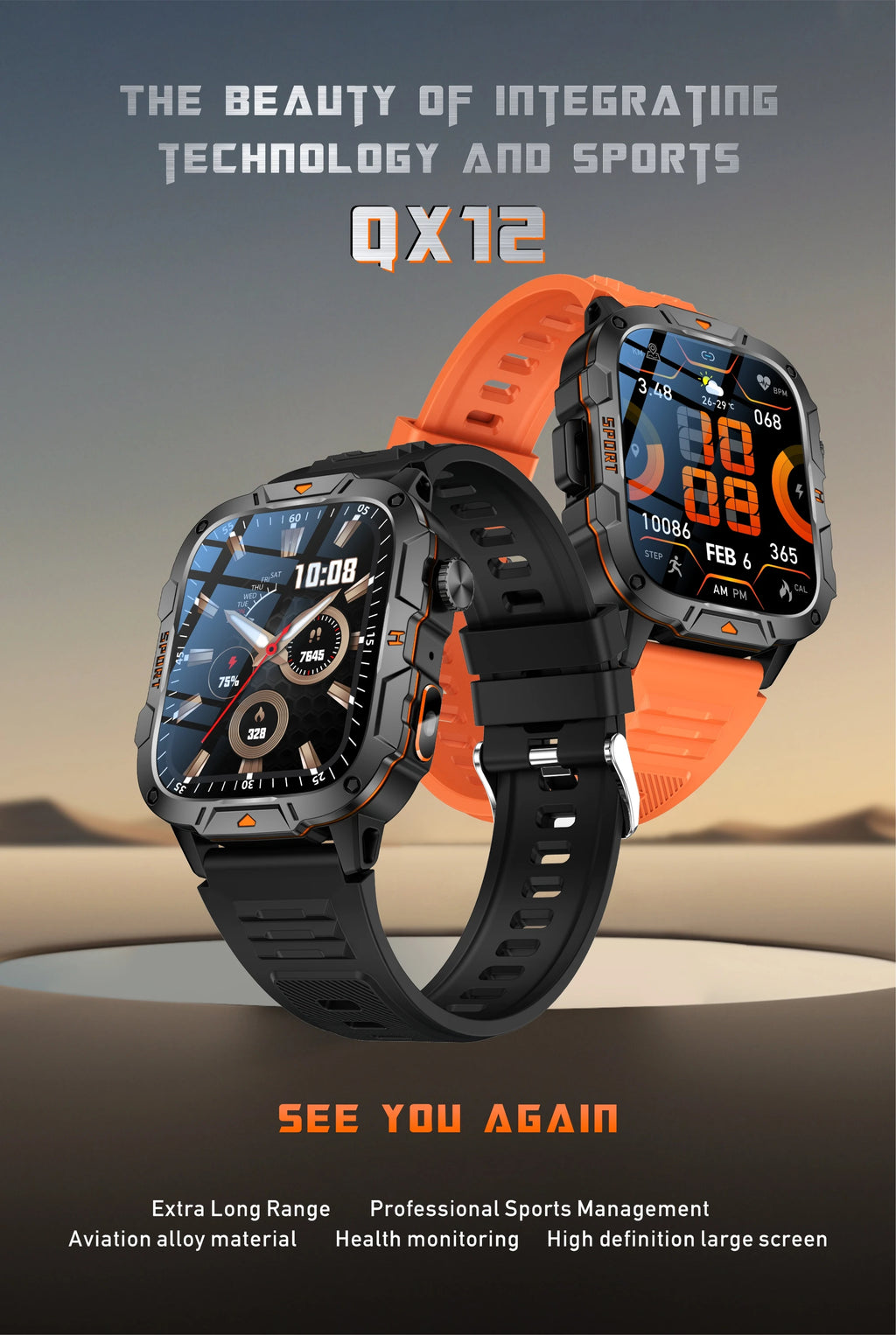 2025 New Military Grade Smart Watch Men 1.96" AMOLED Screen 5ATM Waterproof Simming Sports Fitness Tracker BT Call Smartwatches