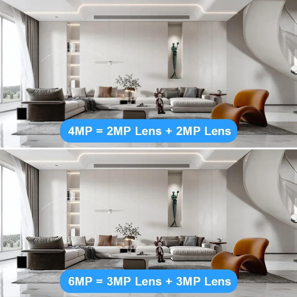 6MP iCsee WiFi IP Camera Dual Lens Dual Screen PTZ Auto Tracking Home Security Camera Baby Monitor CCTV Video Surveillance Cam