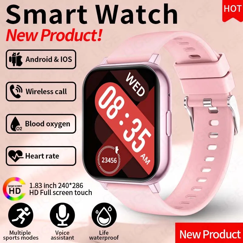 LIGE 1.83" HD Screen Smartwatch Fitness Health Monitor 2026 New Bluetooth Call Waterproof Call Reminder Smart Watch Men Women