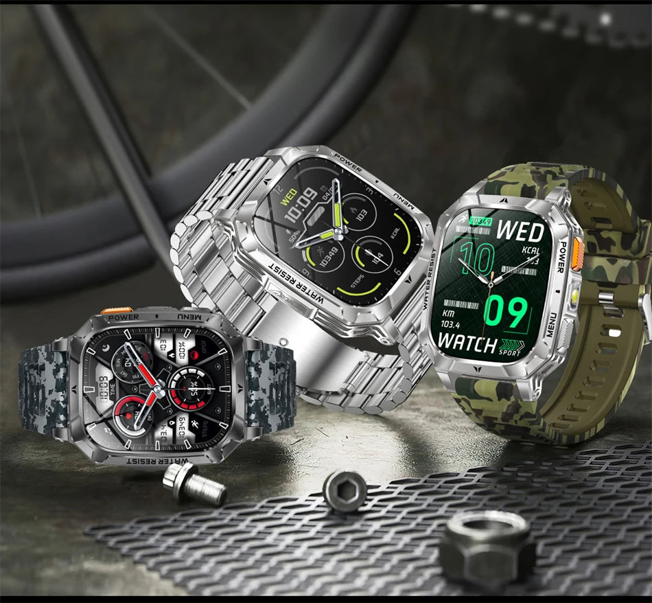 Rugged Military 1400mAh Battery Smart Watch Fitness Tracking IP68 Waterproof Tactical Sports Flashlight 2026 New Men Smartwatch