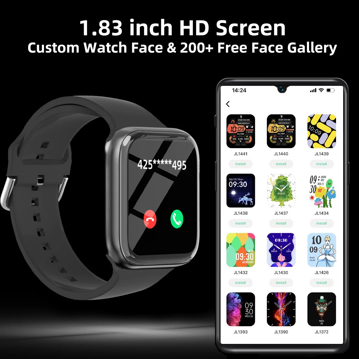 Fashion Sports Smart Watch  Men & Women 1.83in Full Touch Screen Fitness Tracker  Watch