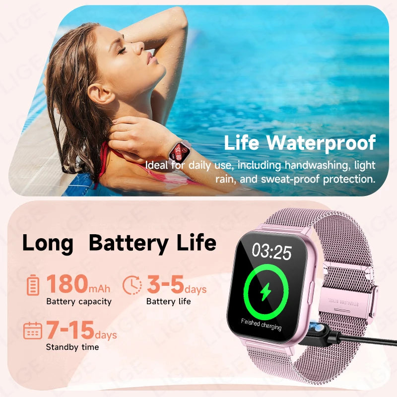 LIGE Digital Watches Women Smart Watch Men 1.83" Full Touch Screen Fitness Tracker Bluetooth Call Smartwatches for Android iOS