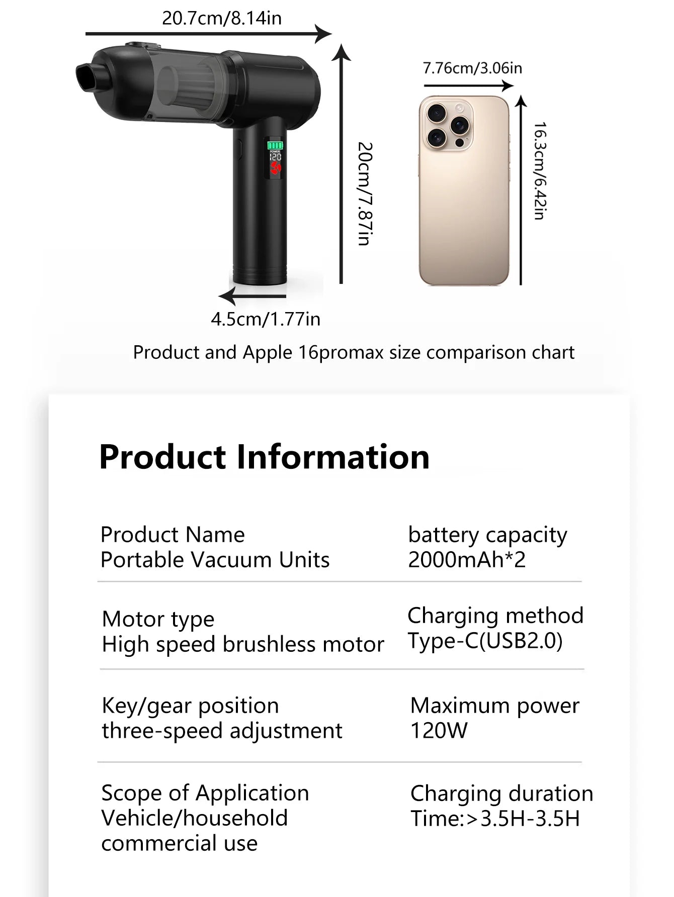 Portable Handheld Vacuum Cleaner ,High Power Mini Car Vacuum , Instant Suction Without Backflow ,Ideal for Car Interior & Home