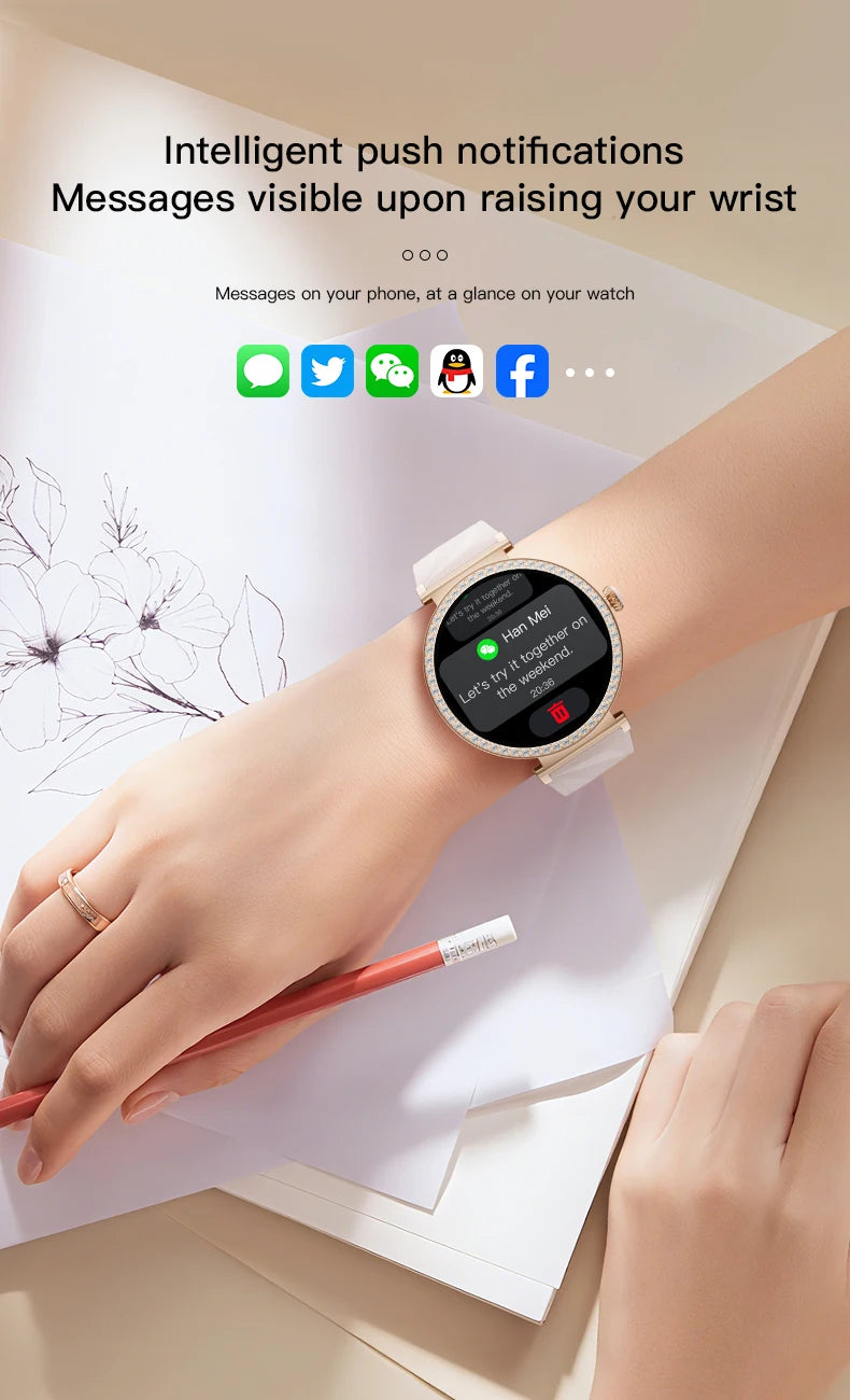 LIGE New 1.27" HD Screen Smart Watch For Women Health Band Waterproof Fitness Tracker Bluetooth Call Bracelet Ladies Smartwatch