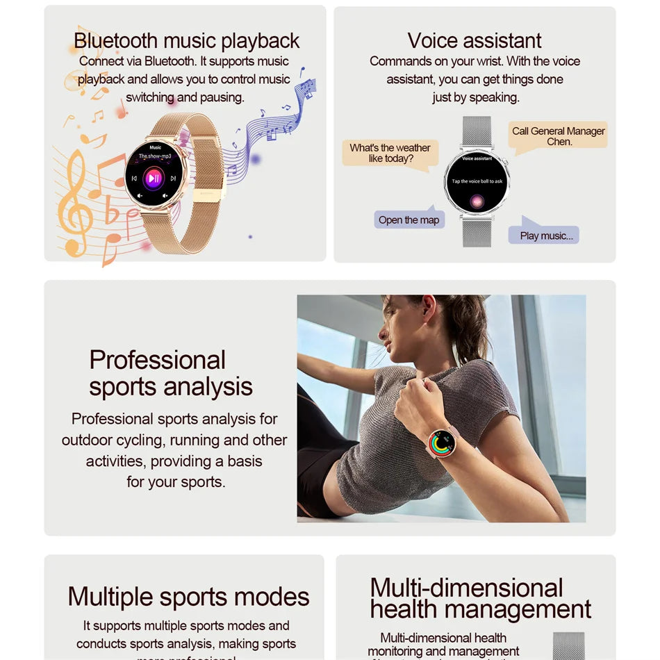 Bluetooth Call Smartwatches Ladies AMOLED HD Screen Heart Rate Monitor Bluetooth Call IP68 Waterproof Smart Watch 2025 New