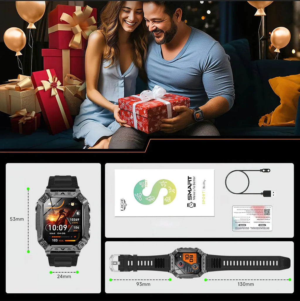 2026 Military 5ATM Waterproof Smart Watch Men 1400mAh Battery GPS Tracks 2.01" HD AMOLED Bluetooth call Sport Fitness Smartwatch