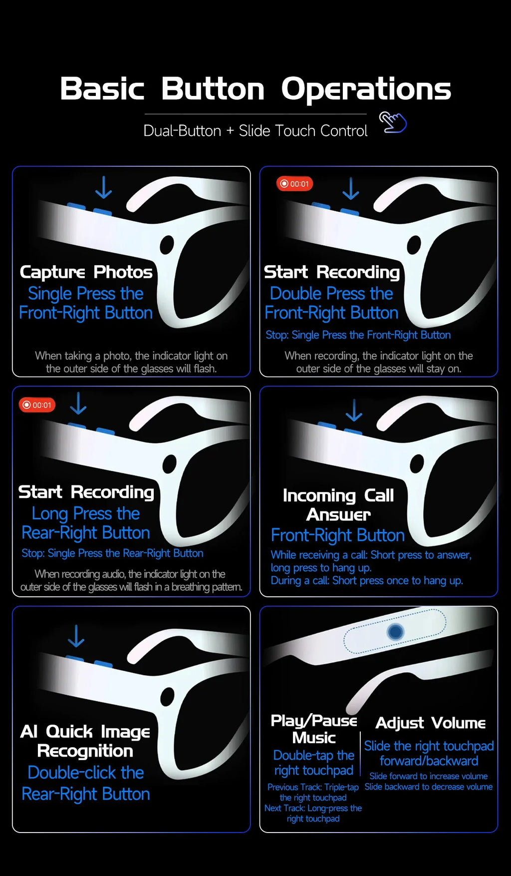 Smart Glasses 800W Camera 2026New Technologies Video Recording AI Photo Recognition Bluetooth Calls Voice Translation Sunglasses