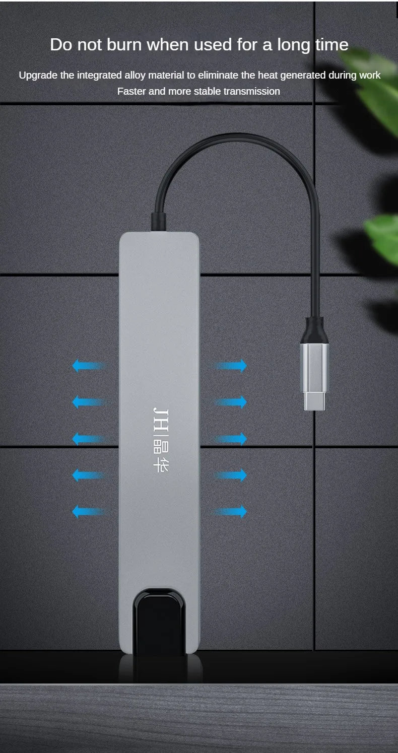 Jinhua 8-in-1 Type-C Docking Station With HDMI 4K, USB 3.0, 100Mbps Ethernet, SD/TF, PD Charging For Laptop