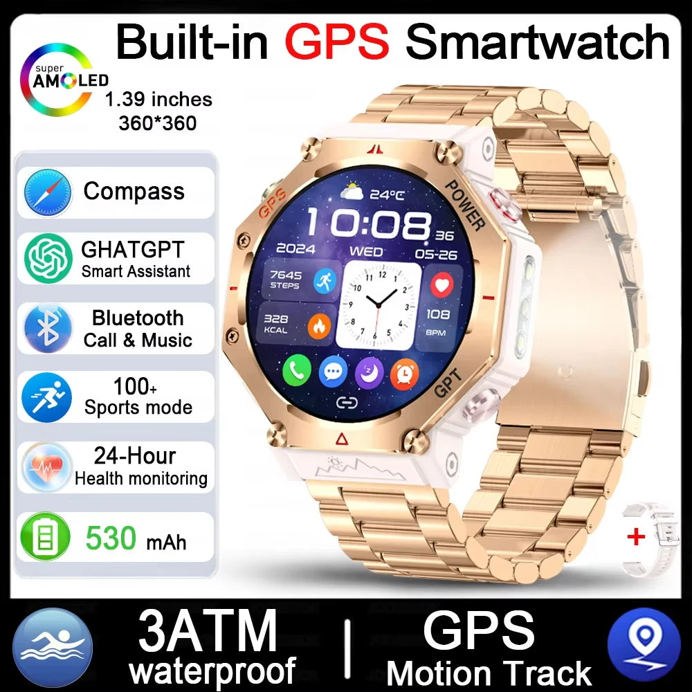 2026 NEW Military Outdoor GPS Sports Smart Watch Men 1.39" 5ATM Waterproof 530mAh ChatGPT AI Assistant Compass Smartwatch