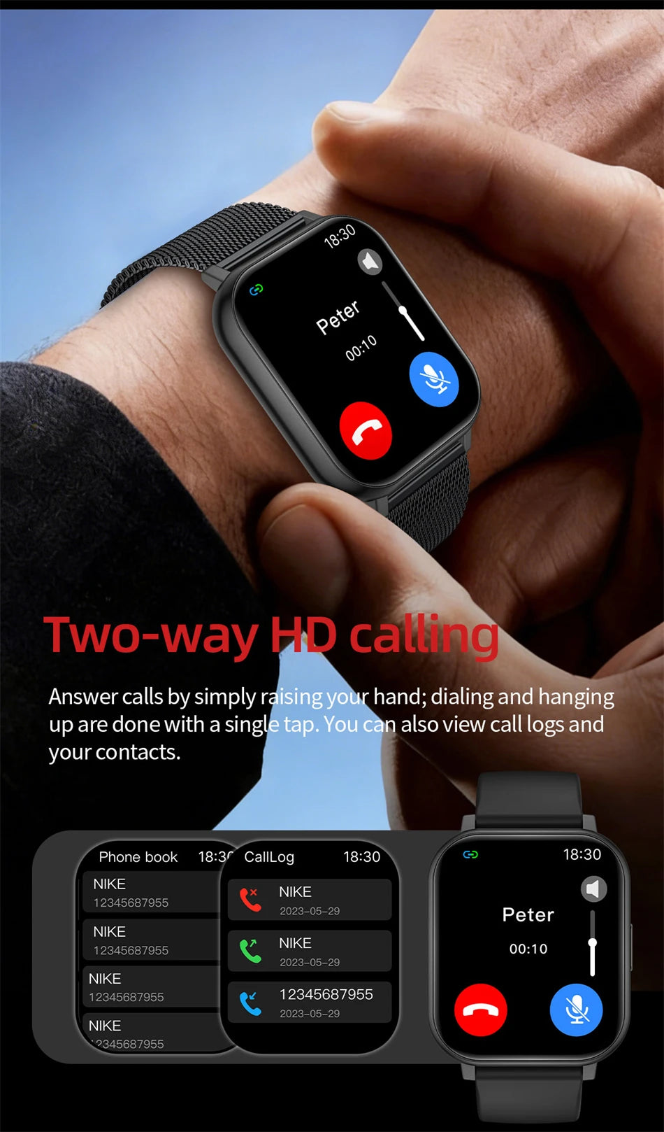 LIGE Digital Watches Women Smart Watch Men 1.83" Full Touch Screen Fitness Tracker Bluetooth Call Smartwatches for Android iOS