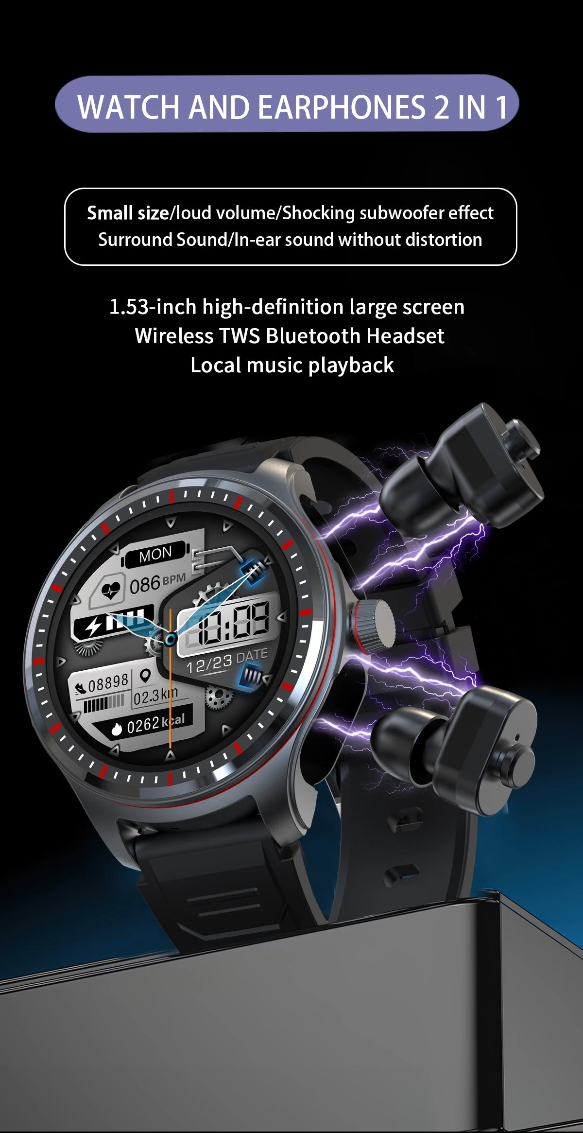 Bluetooth Headset Smartwatch 2-in-1,Call,Music,Health Monitor,Fitness Tracker,Men Women Waterproof Smart Watch For Android IOS