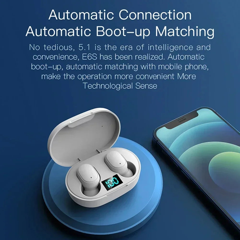 2026 New E6S Wireless Earbuds Noise Canceling Waterproof Ear Buds in-Ear Stereo Headphones with LED Display Charging Case