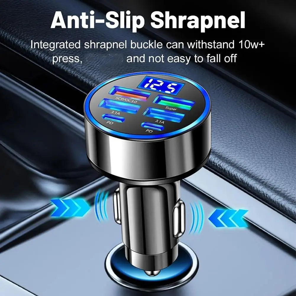 300W 4USB + 2PD Car Fast Charger  – 6 Ports Type C PD Quick Charge 3.0 Car Charger with LED Voltage Display