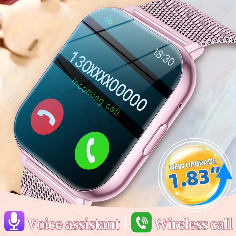 LIGE Digital Watches Women Smart Watch Men 1.83" Full Touch Screen Fitness Tracker Bluetooth Call Smartwatches for Android iOS