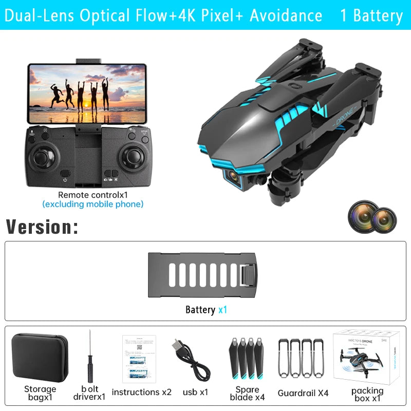 X6Pro Mini Drone 4K Professional HD Camera with Large Screen 2.4G WIFI FPV Dron Brushless Optical Flow Hover Folding Quadcopter