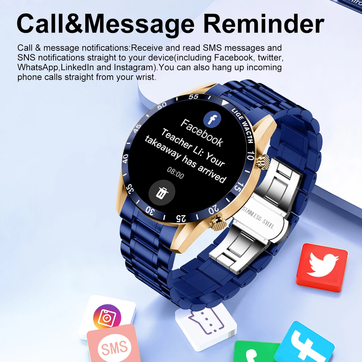 LIGE New Bluetooth Call Smart Watch Men Heart Rate Monitor Luxury Steel Sport Fitness Smartwatch IP67 Waterproof For Android iOS