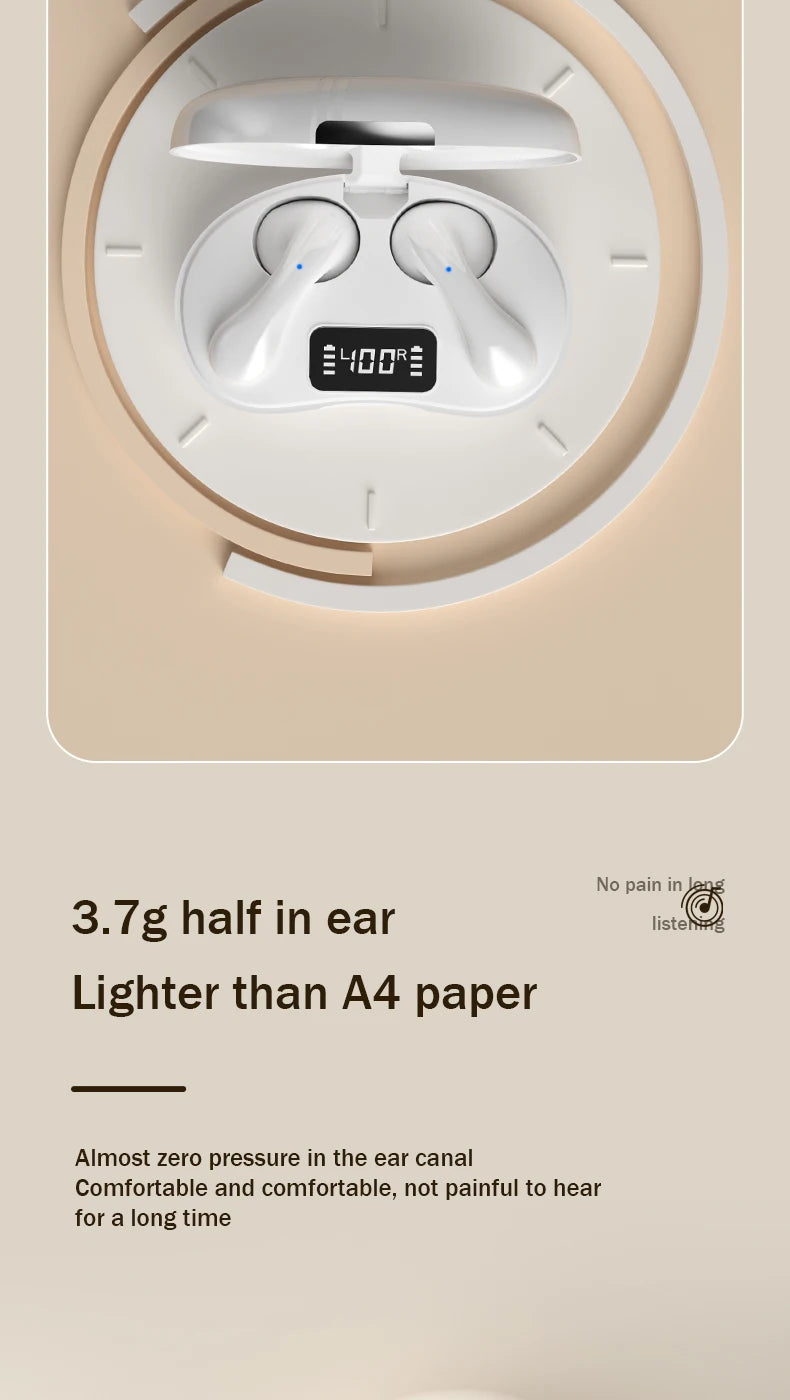 TWS Wireless Bluetooth 5.3 Earphone With Noise canceling LED Power Display Sport Earbuds Casein-Ear Music Clip on Earpods