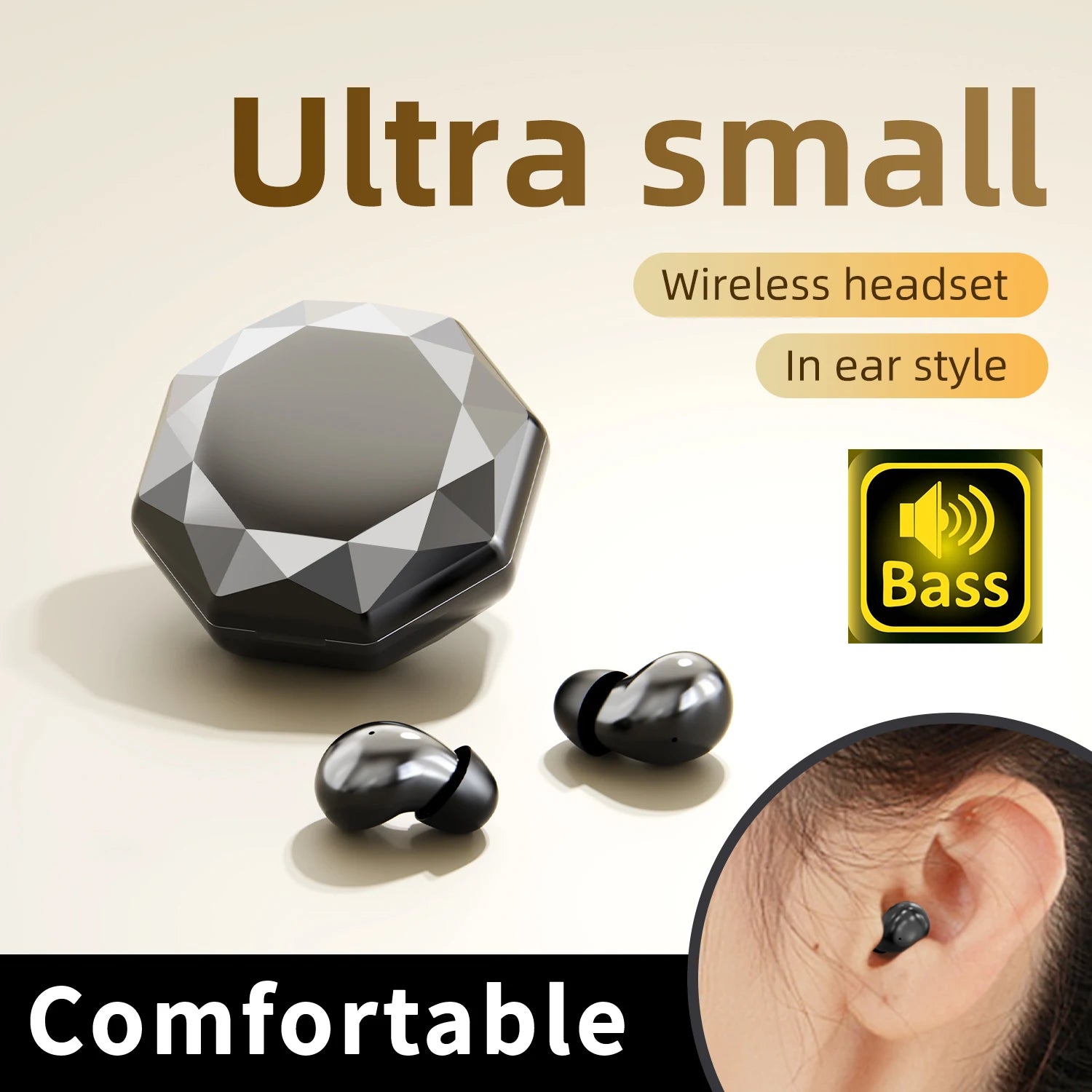 Mini Headphones Wireless Bluetooth Earphones 5.4 TWS In Ear Invisible Headsets HIFI Bass Sleep Earbuds Noise Reduction Earphone