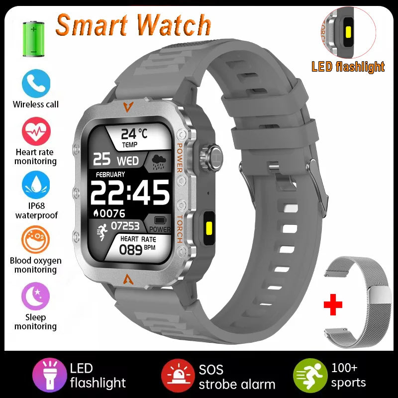 2026 New Military Smart Watch Men IP67 3ATM Waterproof Outdoor Sports Fitness GPS Tracker Health Monitor BT Call Smartwatch LS