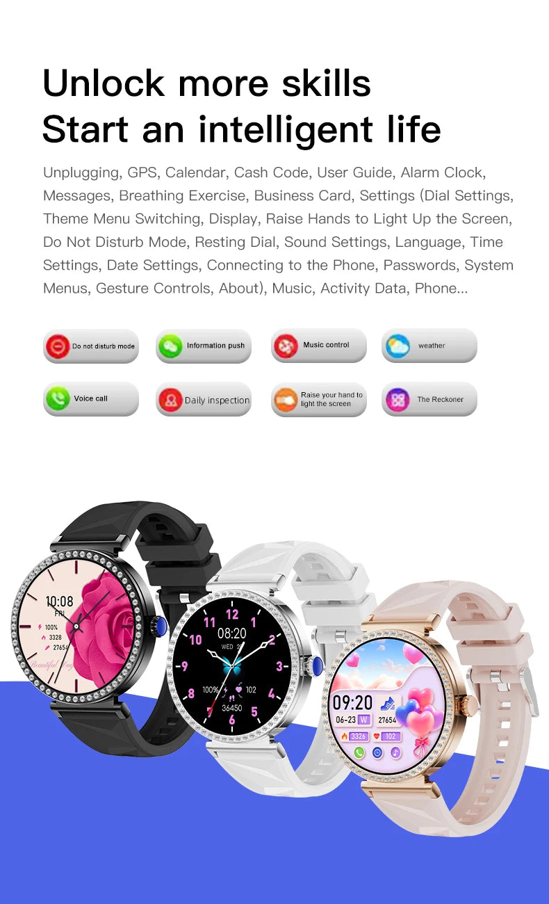 LIGE New 1.27" HD Screen Smart Watch For Women Health Band Waterproof Fitness Tracker Bluetooth Call Bracelet Ladies Smartwatch