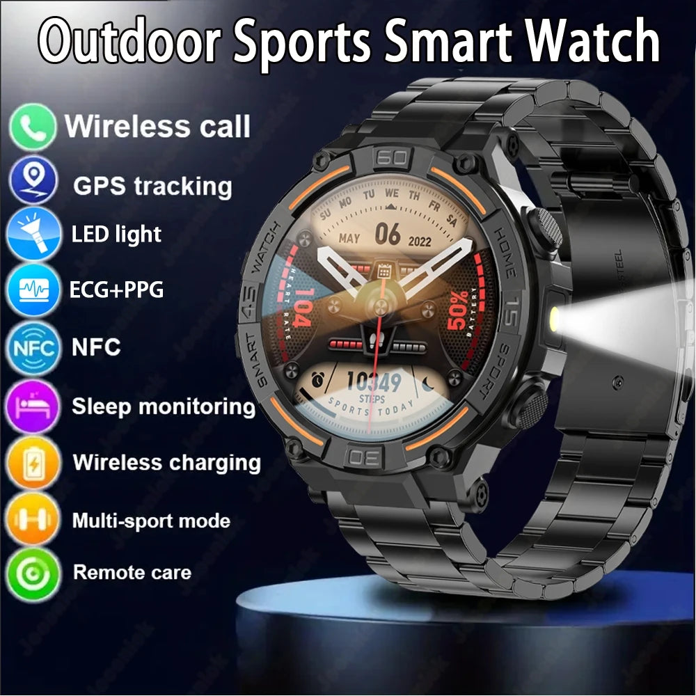 Outdoor Military Rugged Smartwatch Men Full Screen Touch 24 Hours Heart Rate 100+ Sports Mode Bluetooth Call Smartwatch