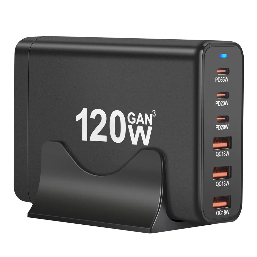 New Style 120W GaN Charger 6 Ports USB Type C PD Charger Quick Charge USB3.0 Type C Quick Charger Mobile Phone USB Charger