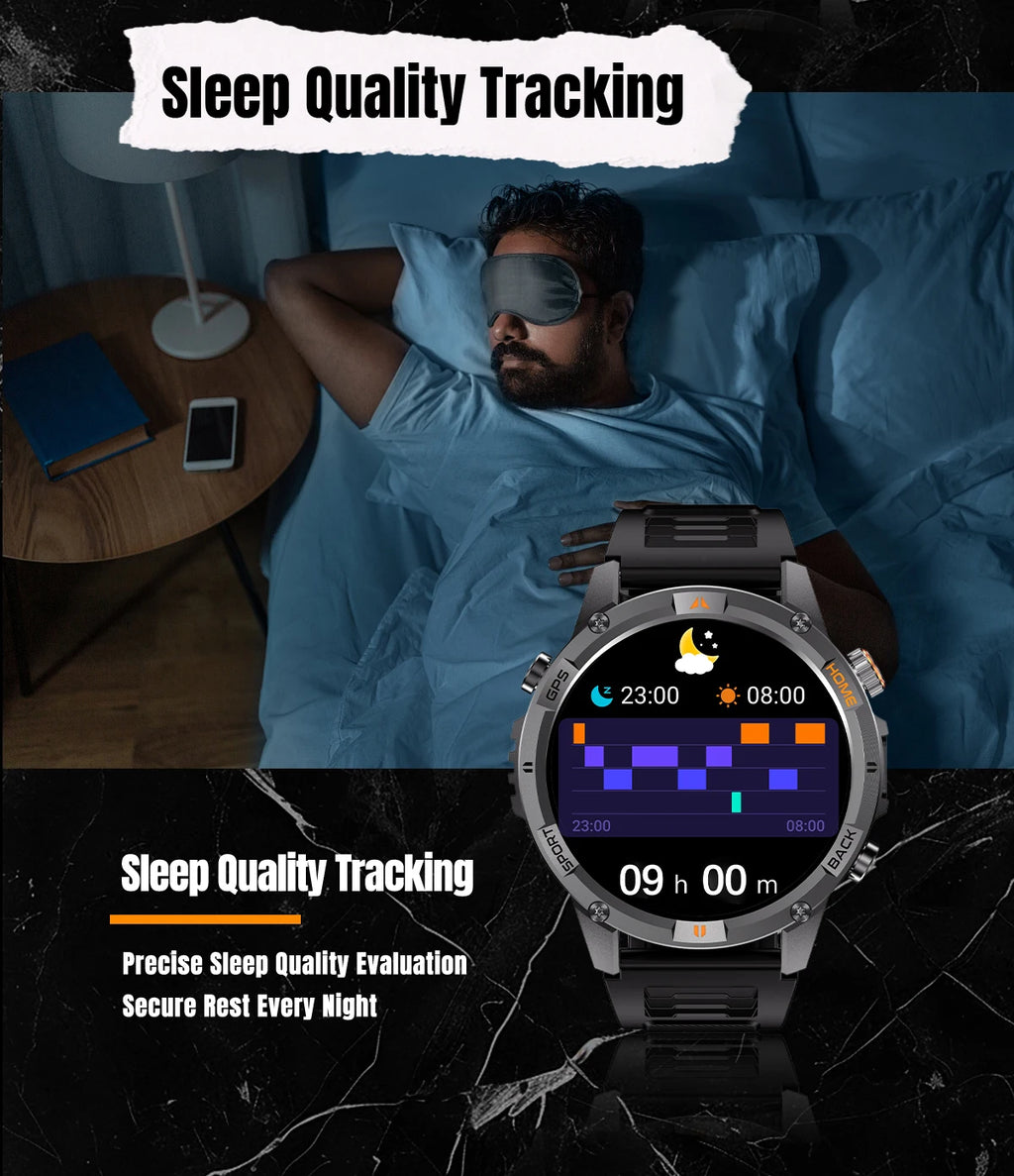 2026 GPS Military Smart Watches Men 10ATM Waterproof Call LED Flashlight 1.46" Rugged Tactical Watch Compass Fitness Smartwatch