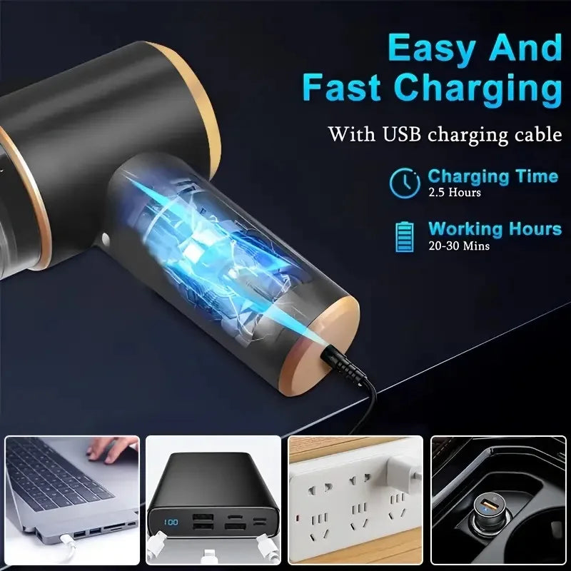 Mini 3-in-1 portable powerful vacuum cleaner, set of 1, for both car and household use - blowing and suction dual-use