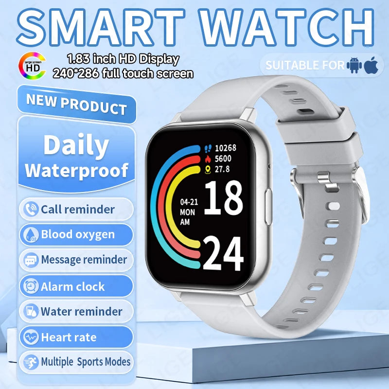 LIGE Digital Watches Women Smart Watch Men 1.83" Full Touch Screen Fitness Tracker Bluetooth Call Smartwatches for Android iOS