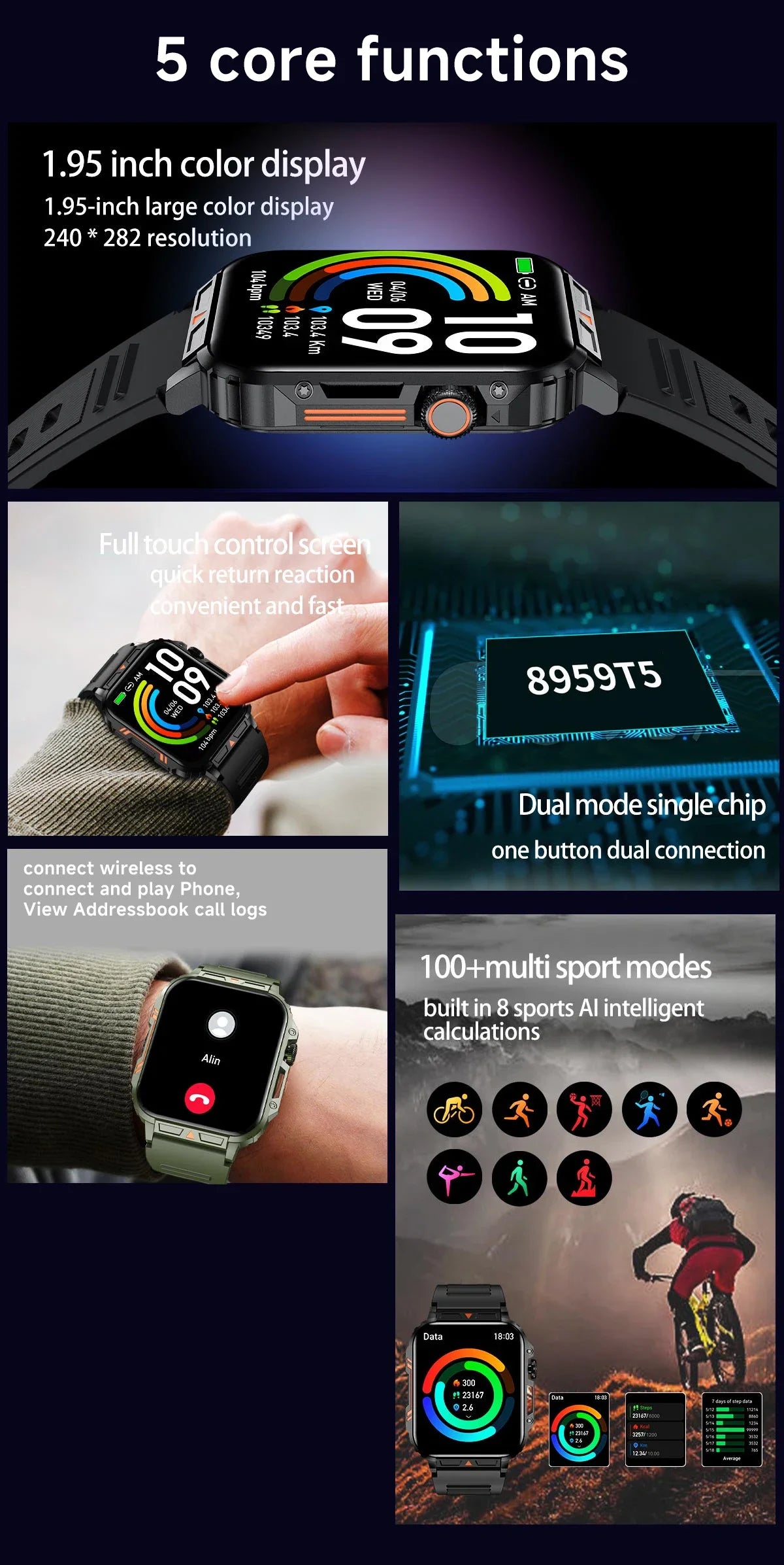 2026 Smartwatch 1.95" Inch Screen Health Monitoring Watches IP68 Waterproof  Sport Fitness Smart Watch Android IOS For Men Women
