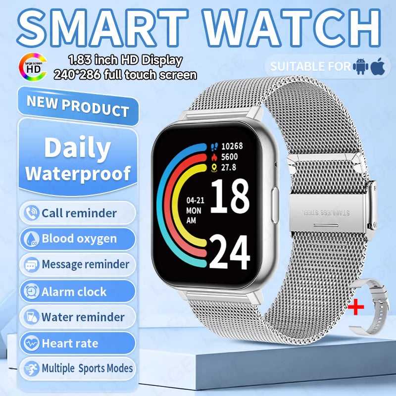 LIGE Digital Watches Women Smart Watch Men 1.83" Full Touch Screen Fitness Tracker Bluetooth Call Smartwatches for Android iOS
