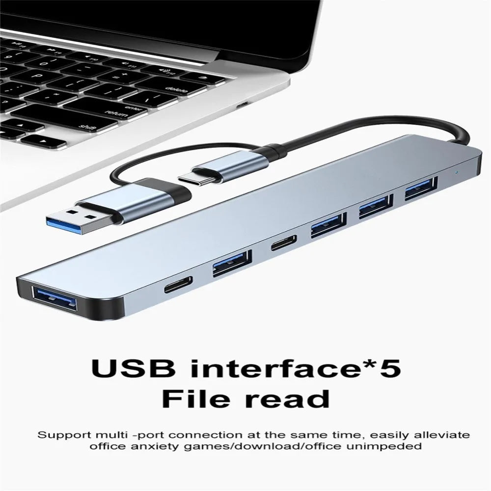 1 To 7 Type-c Expansion Dock Hub Multi Interface Multifunctional 7-in-1 USB Splitter Aluminum Alloy Grey Type-C Docking Station